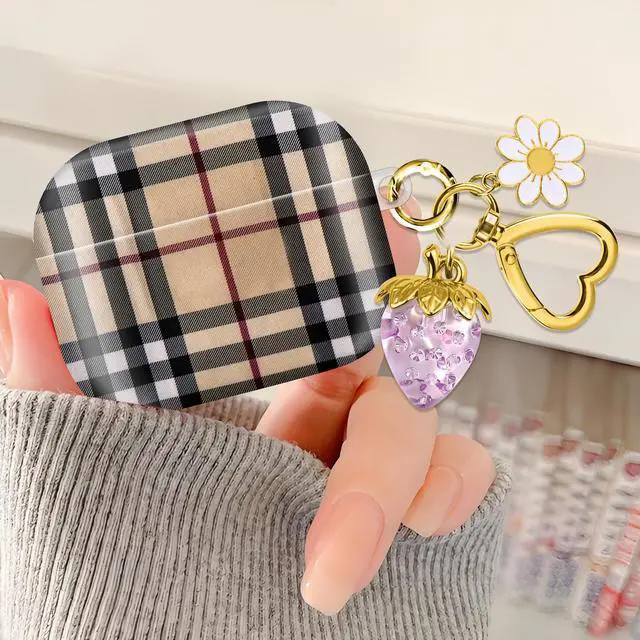 Alt view image 2 of 6 - Compatible with AirPod Pro 2nd / 1st Generation, 2023/2022/2019, the Fully Protected Shockproof Wireless Earphone case Comes with a Cute and Beautiful Strawberry Keychain PendantPurple