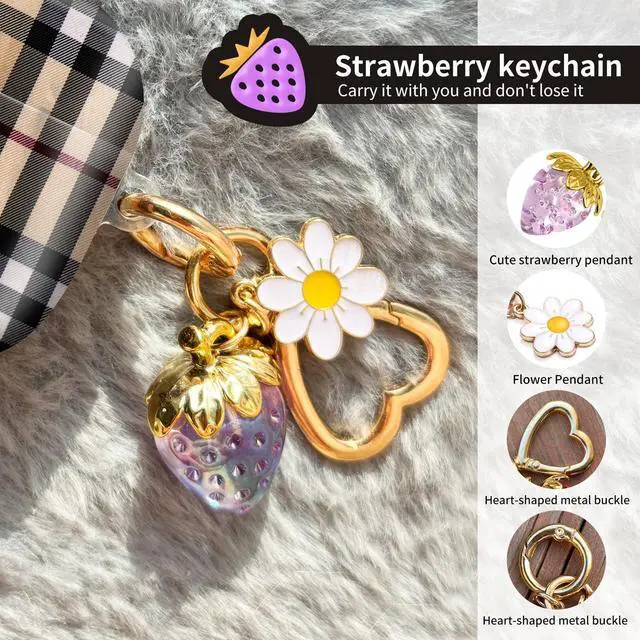 Alt view image 3 of 6 - Compatible with AirPod Pro 2nd / 1st Generation, 2023/2022/2019, the Fully Protected Shockproof Wireless Earphone case Comes with a Cute and Beautiful Strawberry Keychain PendantPurple