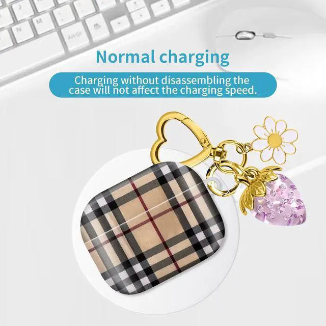 Alt view image 6 of 6 - Compatible with AirPod Pro 2nd / 1st Generation, 2023/2022/2019, the Fully Protected Shockproof Wireless Earphone case Comes with a Cute and Beautiful Strawberry Keychain PendantPurple