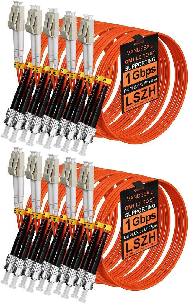 Main image of 3M 10 Pack LC to ST Fiber Patch Cable, OM1 Multimode Duplex | Individually Tested OM1 Duplex Fiber Jumper, LSZH 62.5/125µm Cable for Fiber Transceivers and Network Equipment