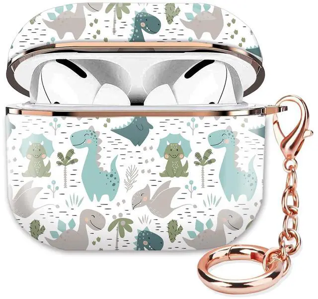 Main image of Airpod 3 Case Cute Airpods 3rd Generation Cover Protective Shockproof Hard Cover Shell with Rose Gold Keychain Buds Case for Girl Women Men (Cute Dinosaur)