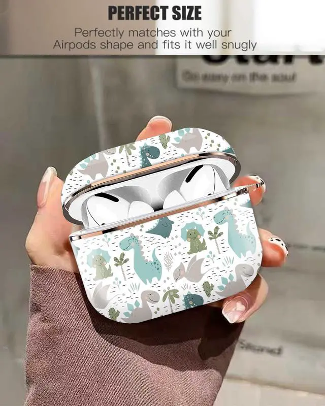 Alt view image 2 of 6 - Airpod 3 Case Cute Airpods 3rd Generation Cover Protective Shockproof Hard Cover Shell with Rose Gold Keychain Buds Case for Girl Women Men (Cute Dinosaur)