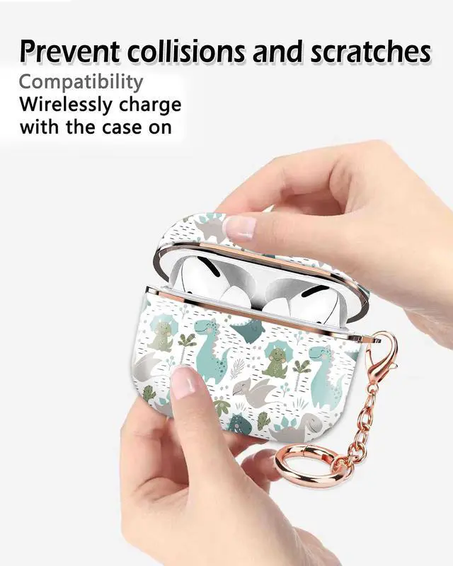 Alt view image 3 of 6 - Airpod 3 Case Cute Airpods 3rd Generation Cover Protective Shockproof Hard Cover Shell with Rose Gold Keychain Buds Case for Girl Women Men (Cute Dinosaur)
