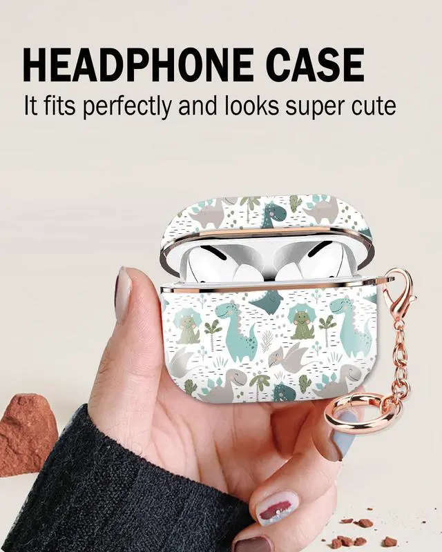 Alt view image 4 of 6 - Airpod 3 Case Cute Airpods 3rd Generation Cover Protective Shockproof Hard Cover Shell with Rose Gold Keychain Buds Case for Girl Women Men (Cute Dinosaur)
