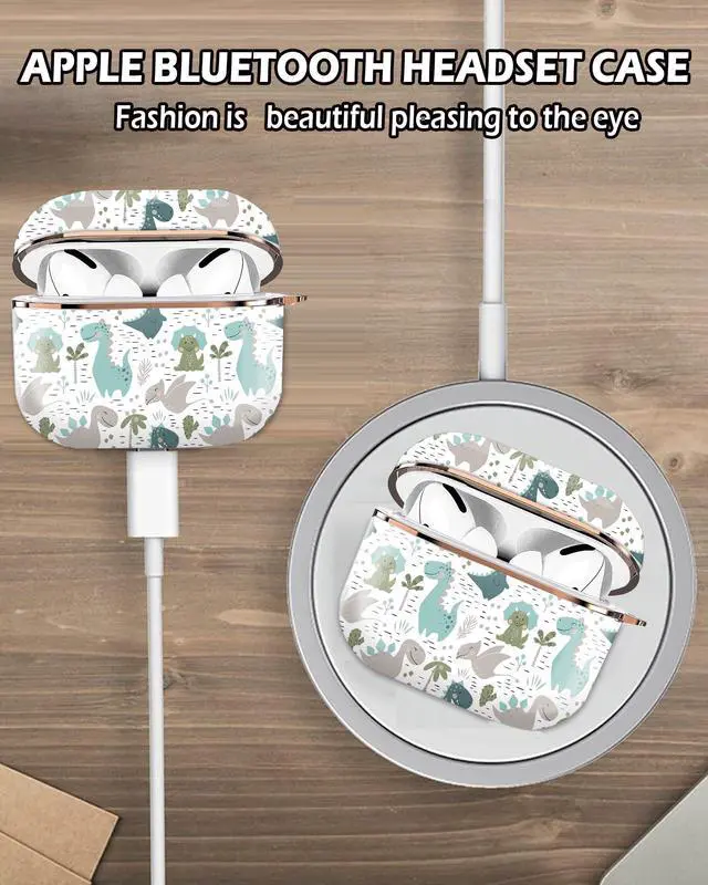 Alt view image 5 of 6 - Airpod 3 Case Cute Airpods 3rd Generation Cover Protective Shockproof Hard Cover Shell with Rose Gold Keychain Buds Case for Girl Women Men (Cute Dinosaur)