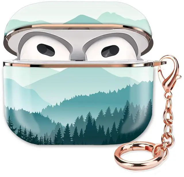 Main image of Airpod 3 Case Cute Airpods 3rd Generation Cover Protective Shockproof Hard Cover Shell with Rose Gold Keychain Buds Case for Girl Women Men (Green Mountain)