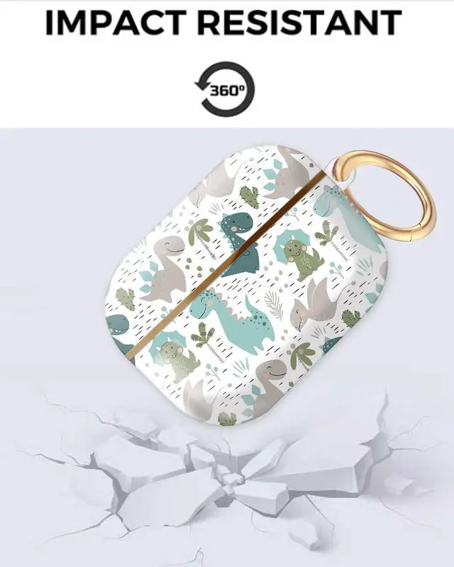 Alt view image 6 of 6 - Airpod 3 Case Cute Airpods 3rd Generation Cover Protective Shockproof Hard Cover Shell with Rose Gold Keychain Buds Case for Girl Women Men (Cute Dinosaur)