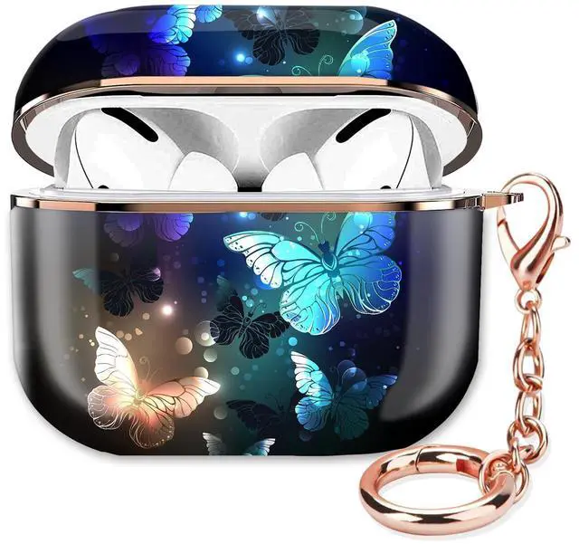 Main image of Airpod 3 Case Cute Airpods 3rd Generation Cover Protective Shockproof Hard Cover Shell with Rose Gold Keychain Buds Case for Girl Women Men (Night Butterfly)