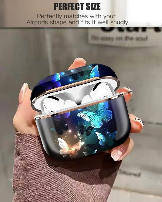 Alt view image 2 of 6 - Airpod 3 Case Cute Airpods 3rd Generation Cover Protective Shockproof Hard Cover Shell with Rose Gold Keychain Buds Case for Girl Women Men (Night Butterfly)