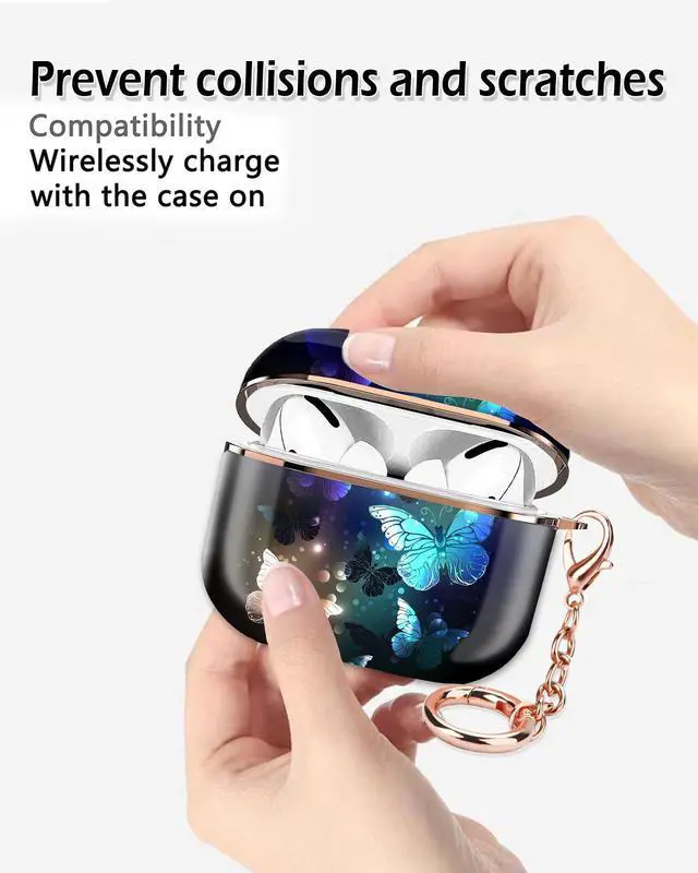 Alt view image 3 of 6 - Airpod 3 Case Cute Airpods 3rd Generation Cover Protective Shockproof Hard Cover Shell with Rose Gold Keychain Buds Case for Girl Women Men (Night Butterfly)