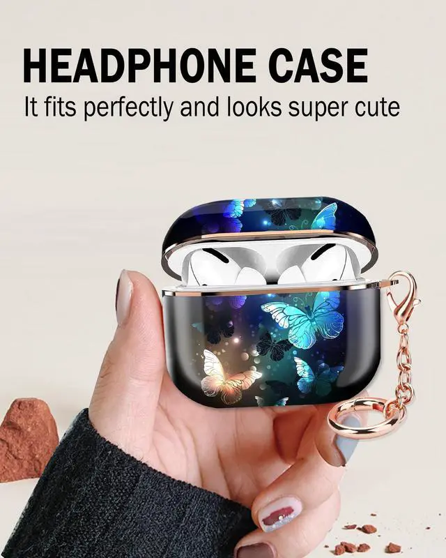 Alt view image 4 of 6 - Airpod 3 Case Cute Airpods 3rd Generation Cover Protective Shockproof Hard Cover Shell with Rose Gold Keychain Buds Case for Girl Women Men (Night Butterfly)