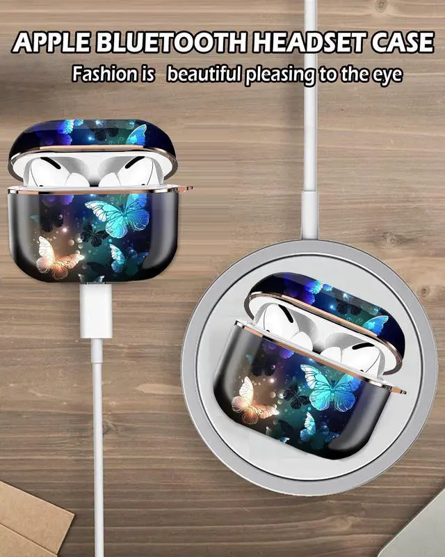 Alt view image 5 of 6 - Airpod 3 Case Cute Airpods 3rd Generation Cover Protective Shockproof Hard Cover Shell with Rose Gold Keychain Buds Case for Girl Women Men (Night Butterfly)