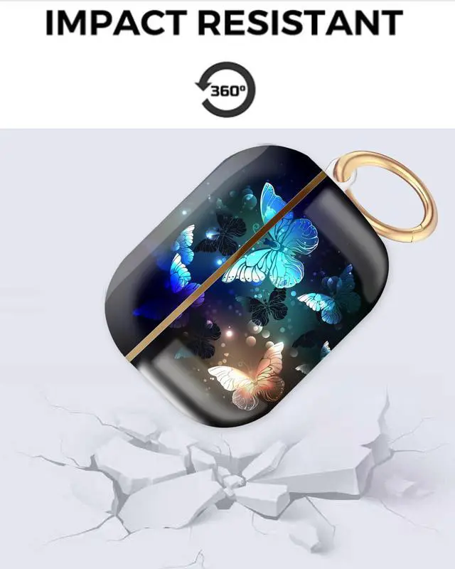 Alt view image 6 of 6 - Airpod 3 Case Cute Airpods 3rd Generation Cover Protective Shockproof Hard Cover Shell with Rose Gold Keychain Buds Case for Girl Women Men (Night Butterfly)