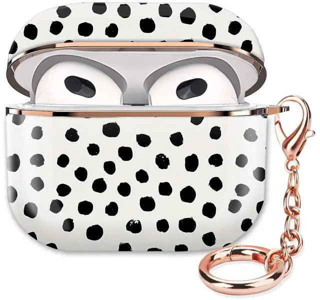 Main image of Airpod 3 Case Cute Airpods 3rd Generation Cover Protective Shockproof Hard Cover Shell with Rose Gold Keychain Buds Case for Girl Women Men (Cute Black Polka Dot)