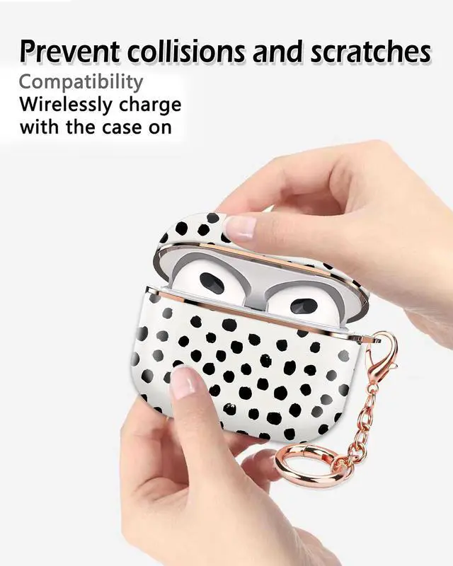 Alt view image 3 of 6 - Airpod 3 Case Cute Airpods 3rd Generation Cover Protective Shockproof Hard Cover Shell with Rose Gold Keychain Buds Case for Girl Women Men (Cute Black Polka Dot)