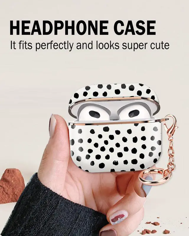 Alt view image 4 of 6 - Airpod 3 Case Cute Airpods 3rd Generation Cover Protective Shockproof Hard Cover Shell with Rose Gold Keychain Buds Case for Girl Women Men (Cute Black Polka Dot)