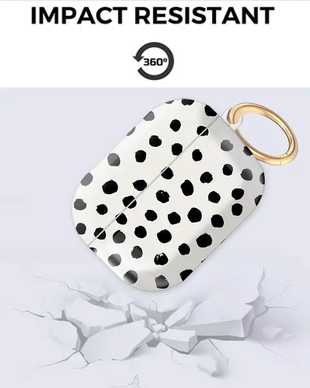 Alt view image 6 of 6 - Airpod 3 Case Cute Airpods 3rd Generation Cover Protective Shockproof Hard Cover Shell with Rose Gold Keychain Buds Case for Girl Women Men (Cute Black Polka Dot)