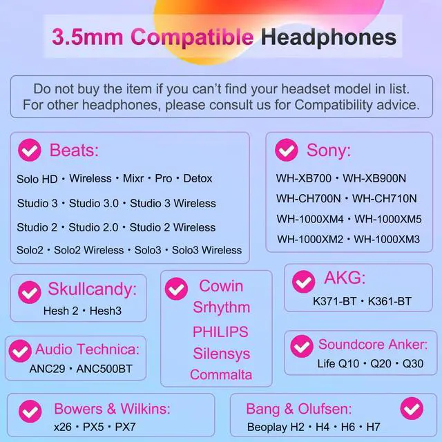 Alt view image 2 of 6 - 3.5mm Replacement Audio Cable for Beats Headphones Cord Wire Aux Cable | Work with Beats Solo2 Solo3 Solo4 Studio3 Wireless HD Pro by Dr. Dre Sony WH-1000XM4 WH-1000XM5, In-line Mic, Volume Control