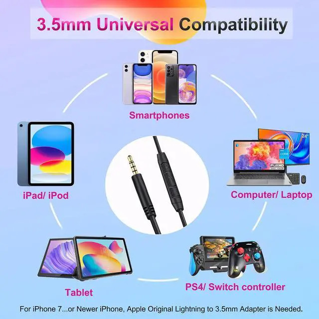 Alt view image 3 of 6 - 3.5mm Replacement Audio Cable for Beats Headphones Cord Wire Aux Cable | Work with Beats Solo2 Solo3 Solo4 Studio3 Wireless HD Pro by Dr. Dre Sony WH-1000XM4 WH-1000XM5, In-line Mic, Volume Control
