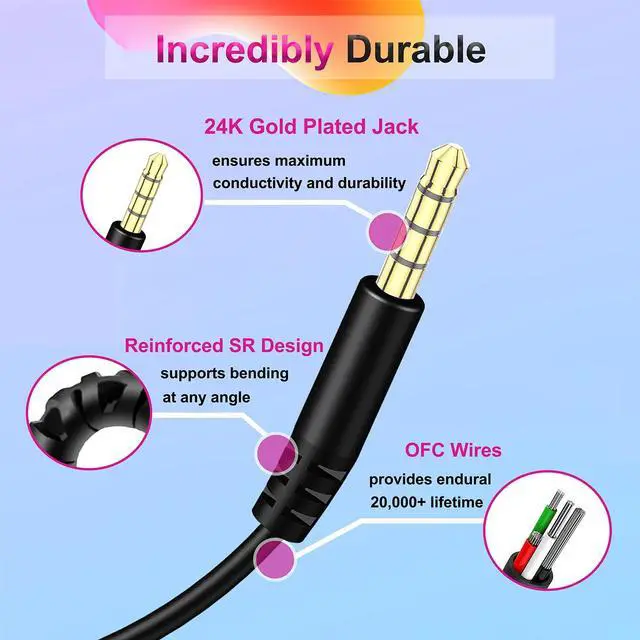 Alt view image 6 of 6 - 3.5mm Replacement Audio Cable for Beats Headphones Cord Wire Aux Cable | Work with Beats Solo2 Solo3 Solo4 Studio3 Wireless HD Pro by Dr. Dre Sony WH-1000XM4 WH-1000XM5, In-line Mic, Volume Control