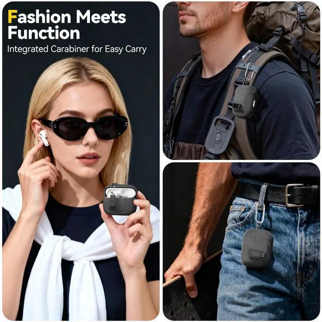 Alt view image 2 of 6 - for AirPods Pro 3 Case, Sleek Protective Hard Case with Safety Lock, Phone Stand, Magnetic Snap-On Lid for Airpods Pro 3rd Generation 2025, Compatible with MagSafeIncludes Cleaning Kit and Keychain