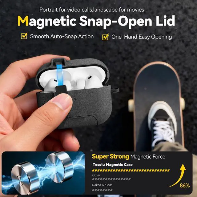 Alt view image 3 of 6 - for AirPods Pro 3 Case, Sleek Protective Hard Case with Safety Lock, Phone Stand, Magnetic Snap-On Lid for Airpods Pro 3rd Generation 2025, Compatible with MagSafeIncludes Cleaning Kit and Keychain