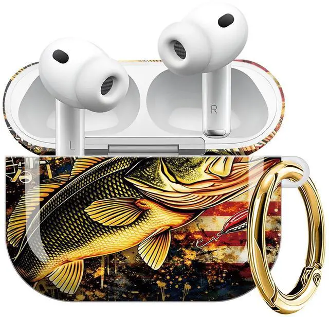 Main image of Compatible with AirPod Pro 3 Case (2025), Shockproof Dustproof Protective Cover with Cute Golden Keychain for Women & Girls - American Flag Fishing