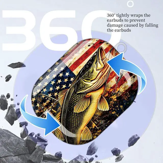 Alt view image 5 of 7 - Compatible with AirPod Pro 3 Case (2025), Shockproof Dustproof Protective Cover with Cute Golden Keychain for Women & Girls - American Flag Fishing
