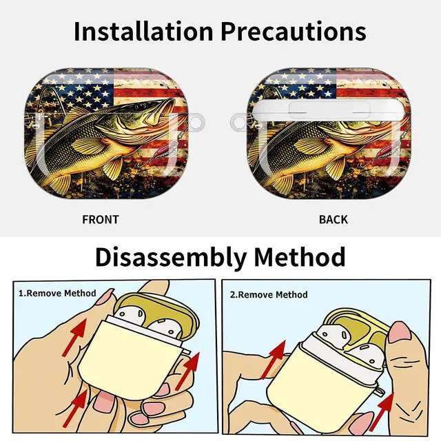Alt view image 6 of 7 - Compatible with AirPod Pro 3 Case (2025), Shockproof Dustproof Protective Cover with Cute Golden Keychain for Women & Girls - American Flag Fishing