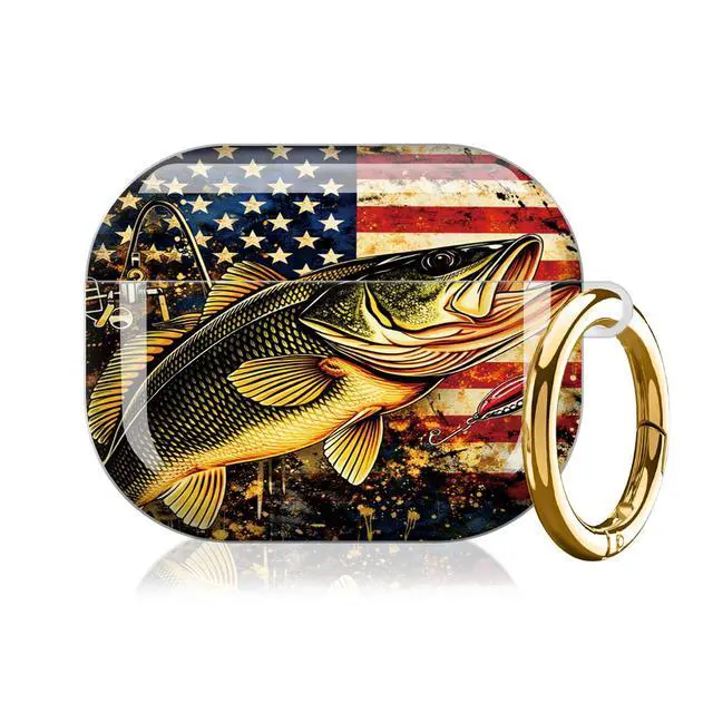 Alt view image 7 of 7 - Compatible with AirPod Pro 3 Case (2025), Shockproof Dustproof Protective Cover with Cute Golden Keychain for Women & Girls - American Flag Fishing
