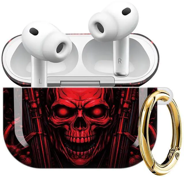 Main image of Compatible with AirPod Pro 3 Case (2025), Shockproof Dustproof Protective Cover with Cute Golden Keychain for Women & Girls - Red Skull
