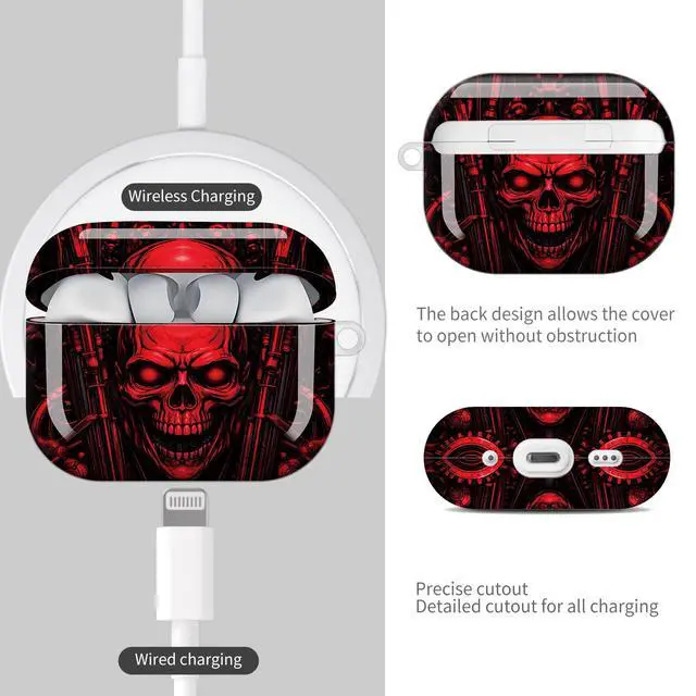 Alt view image 4 of 7 - Compatible with AirPod Pro 3 Case (2025), Shockproof Dustproof Protective Cover with Cute Golden Keychain for Women & Girls - Red Skull