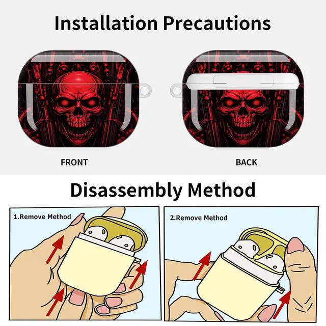 Alt view image 6 of 7 - Compatible with AirPod Pro 3 Case (2025), Shockproof Dustproof Protective Cover with Cute Golden Keychain for Women & Girls - Red Skull
