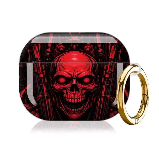 Alt view image 7 of 7 - Compatible with AirPod Pro 3 Case (2025), Shockproof Dustproof Protective Cover with Cute Golden Keychain for Women & Girls - Red Skull