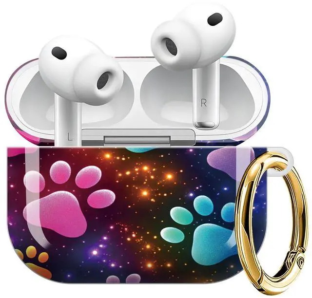 Main image of Compatible with AirPod Pro 3 Case (2025), Shockproof Dustproof Protective Cover with Cute Golden Keychain for Women & Girls - Colorful Dog Paw