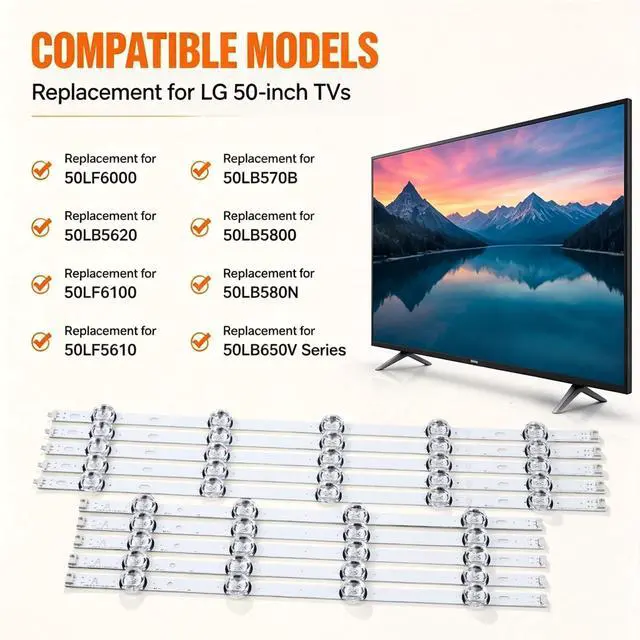 Alt view image 2 of 7 - 10PCS (5A+5B) TV LED Backlight Strips Replacement for LG 50-inch | Replacement for 50LF6000 50LB5620 50LF6100 50LF5610 50LB570B 50LB5800 50LB580N 50LB650V Series, Aluminum, High Brightness