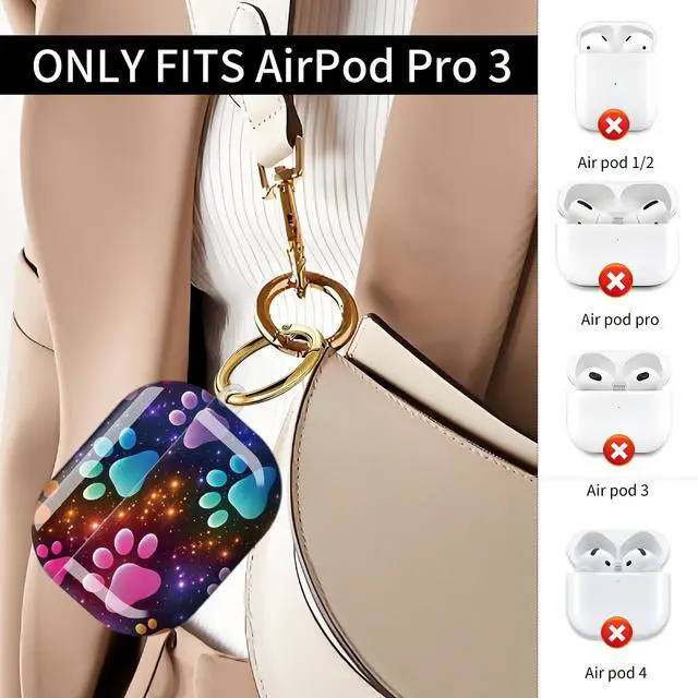 Alt view image 2 of 7 - Compatible with AirPod Pro 3 Case (2025), Shockproof Dustproof Protective Cover with Cute Golden Keychain for Women & Girls - Colorful Dog Paw