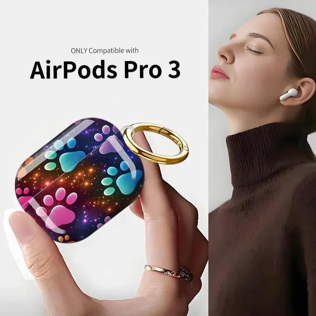 Alt view image 3 of 7 - Compatible with AirPod Pro 3 Case (2025), Shockproof Dustproof Protective Cover with Cute Golden Keychain for Women & Girls - Colorful Dog Paw