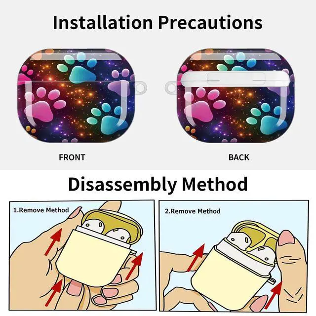 Alt view image 6 of 7 - Compatible with AirPod Pro 3 Case (2025), Shockproof Dustproof Protective Cover with Cute Golden Keychain for Women & Girls - Colorful Dog Paw
