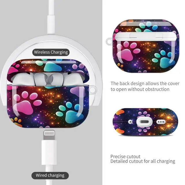 Alt view image 4 of 7 - Compatible with AirPod Pro 3 Case (2025), Shockproof Dustproof Protective Cover with Cute Golden Keychain for Women & Girls - Colorful Dog Paw