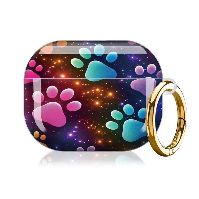 Alt view image 7 of 7 - Compatible with AirPod Pro 3 Case (2025), Shockproof Dustproof Protective Cover with Cute Golden Keychain for Women & Girls - Colorful Dog Paw