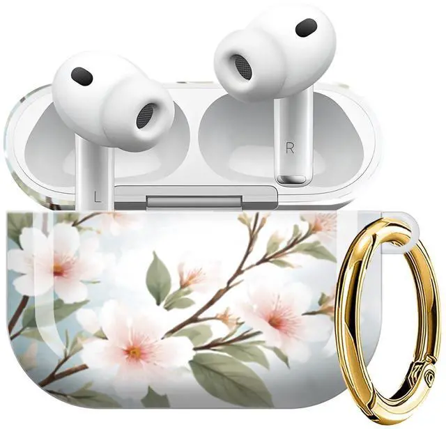 Main image of Compatible with AirPod Pro 3 Case (2025), Shockproof Dustproof Protective Cover with Cute Golden Keychain for Women & Girls - Cherry Blossom Sky