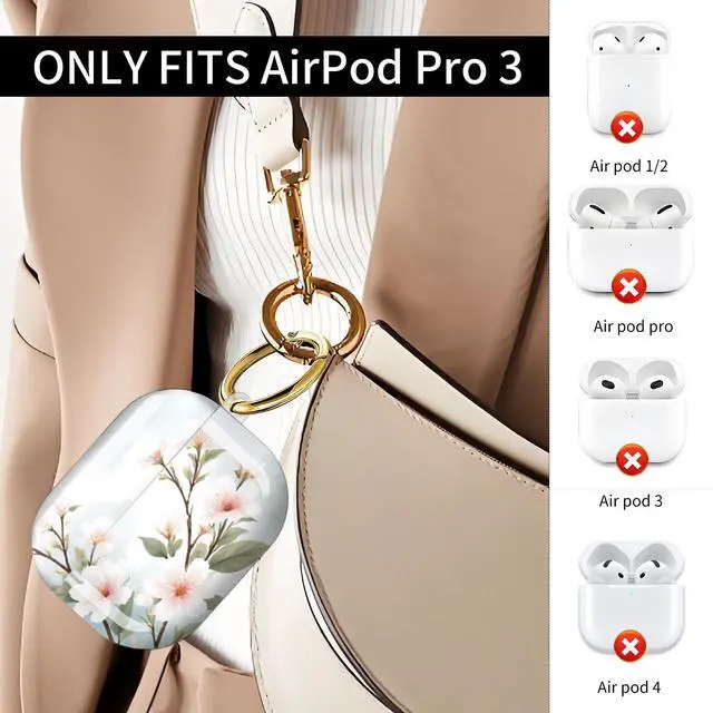 Alt view image 2 of 7 - Compatible with AirPod Pro 3 Case (2025), Shockproof Dustproof Protective Cover with Cute Golden Keychain for Women & Girls - Cherry Blossom Sky