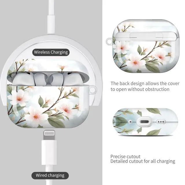Alt view image 4 of 7 - Compatible with AirPod Pro 3 Case (2025), Shockproof Dustproof Protective Cover with Cute Golden Keychain for Women & Girls - Cherry Blossom Sky