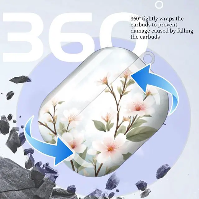 Alt view image 5 of 7 - Compatible with AirPod Pro 3 Case (2025), Shockproof Dustproof Protective Cover with Cute Golden Keychain for Women & Girls - Cherry Blossom Sky