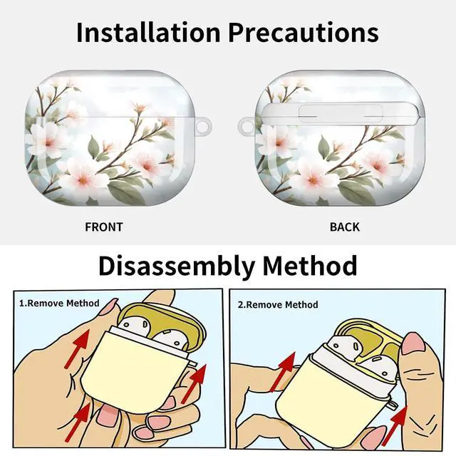Alt view image 6 of 7 - Compatible with AirPod Pro 3 Case (2025), Shockproof Dustproof Protective Cover with Cute Golden Keychain for Women & Girls - Cherry Blossom Sky