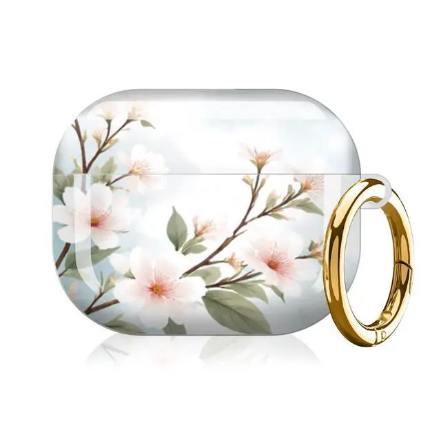 Alt view image 7 of 7 - Compatible with AirPod Pro 3 Case (2025), Shockproof Dustproof Protective Cover with Cute Golden Keychain for Women & Girls - Cherry Blossom Sky