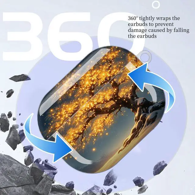 Alt view image 5 of 7 - Compatible with AirPod Pro 3 Case (2025), Shockproof Dustproof Protective Cover with Cute Golden Keychain for Women & Girls - Golden Lights On Snowy Tree Night Sky