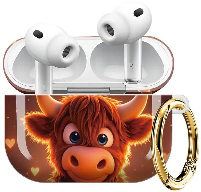 Main image of Compatible with AirPod Pro 3 Case (2025), Shockproof Dustproof Protective Cover with Cute Golden Keychain for Women & Girls - Cute Cow Hearts
