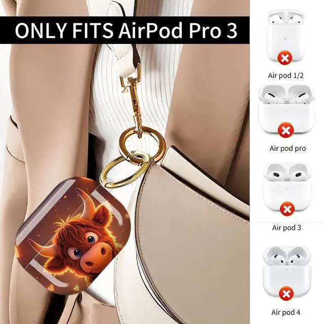 Alt view image 2 of 7 - Compatible with AirPod Pro 3 Case (2025), Shockproof Dustproof Protective Cover with Cute Golden Keychain for Women & Girls - Cute Cow Hearts